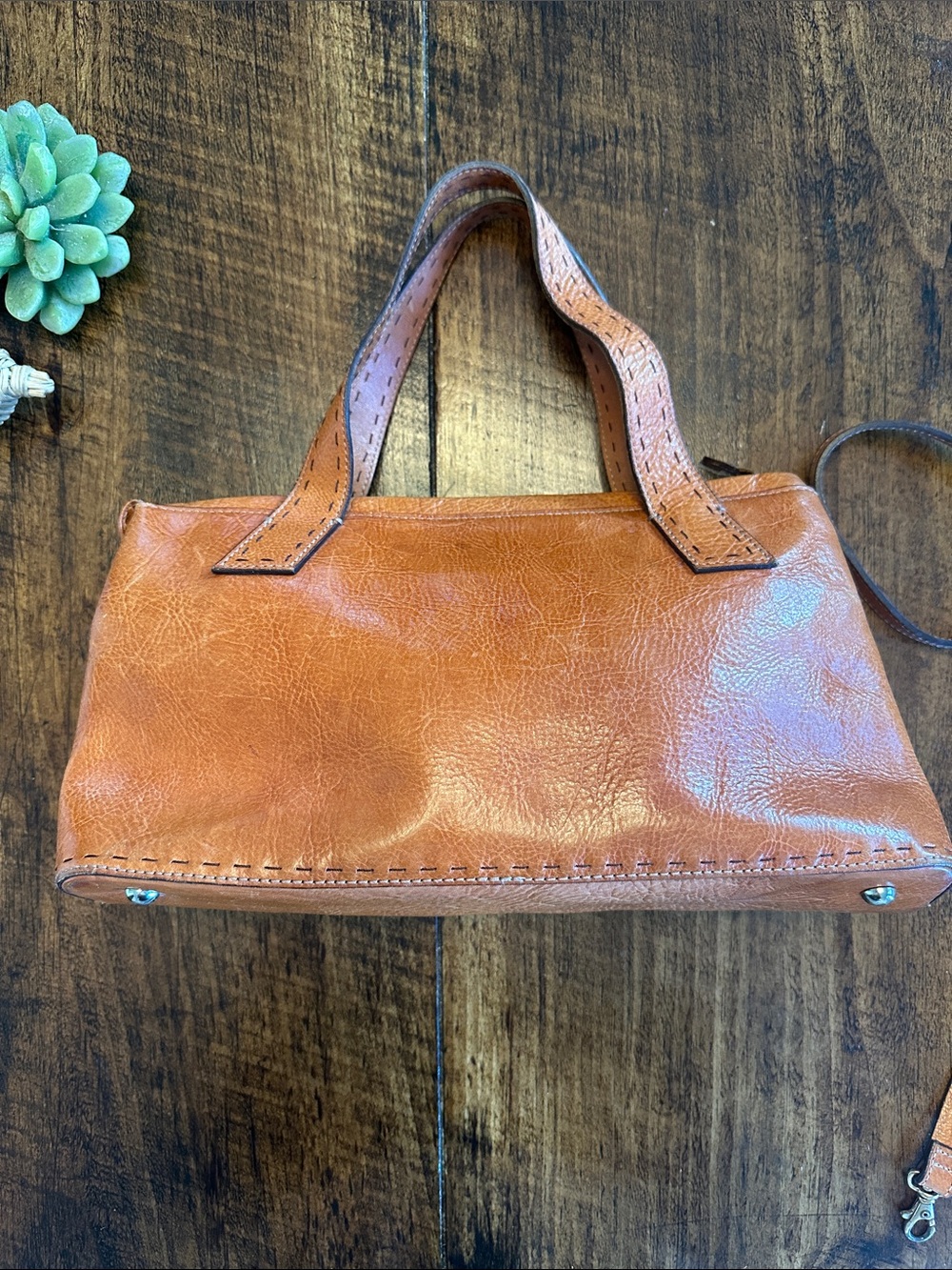 Fossil | VTG Cognac Genuine Leather Satchel Top Handle Bag - Picture 2 of 11